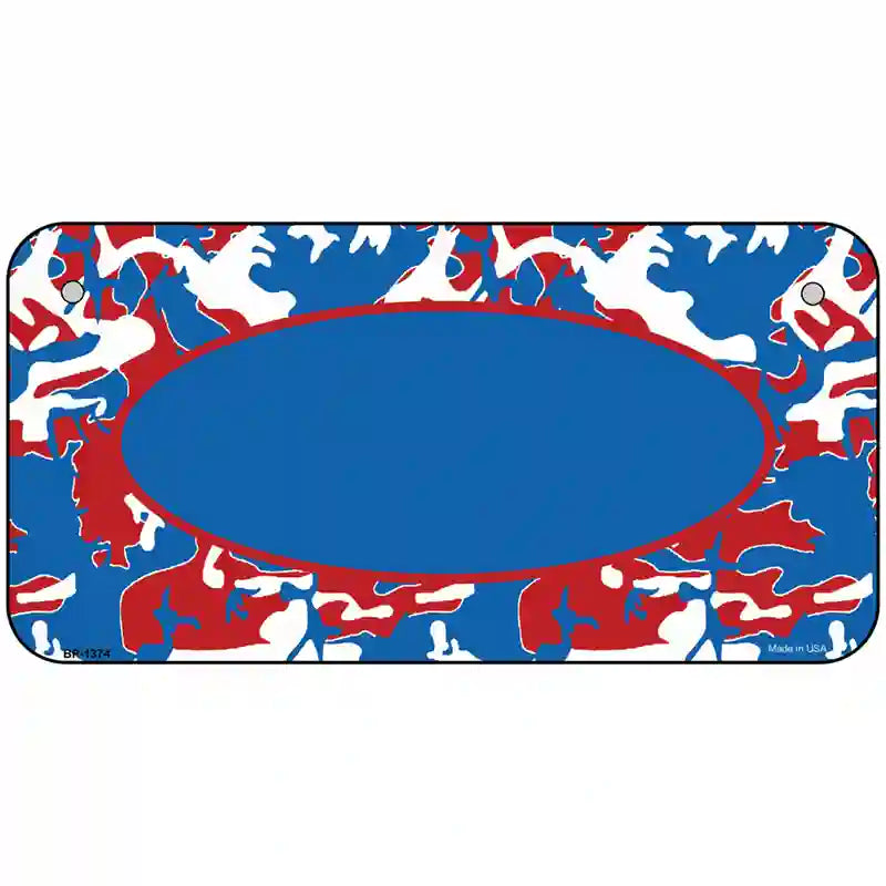 Patriotic Camouflage With Blue Center Oval Metal Novelty License Plate 6" x 3" (BP)