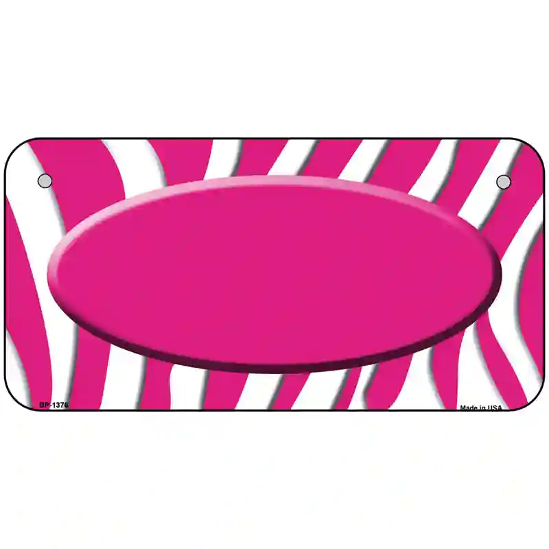 Hot Pink White Zebra Center Oval Metal Novelty License Plate