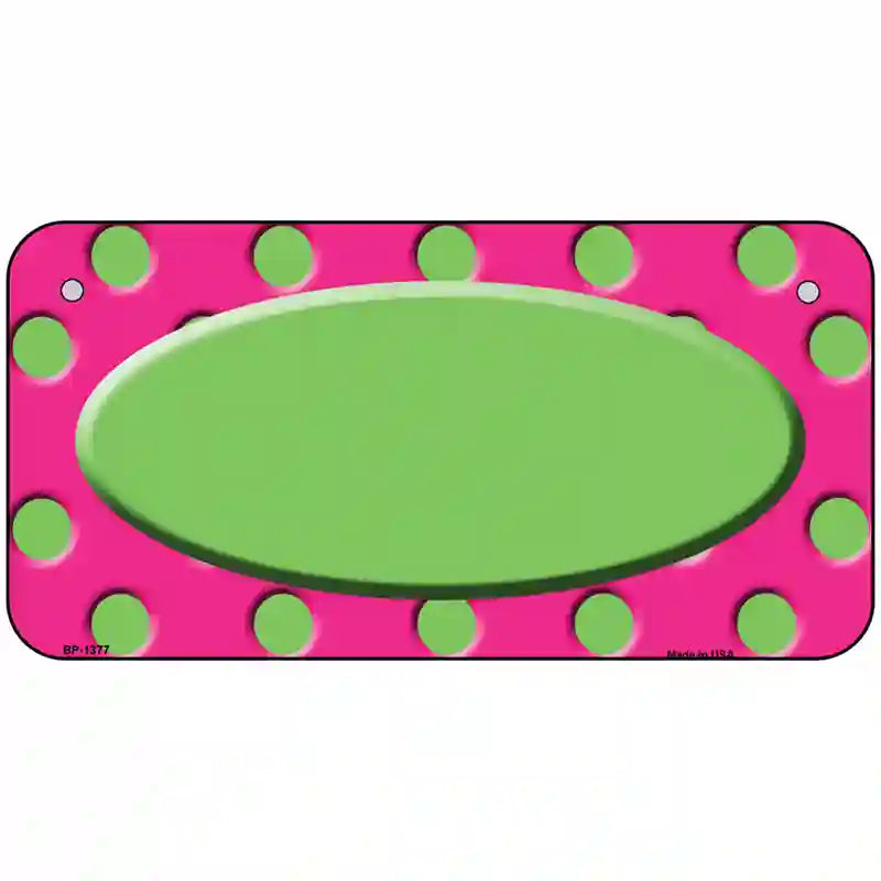 Lime Green Pink Polka Dot Lime Green Center Oval Metal Novelty License Plate 6" x 3" (BP)