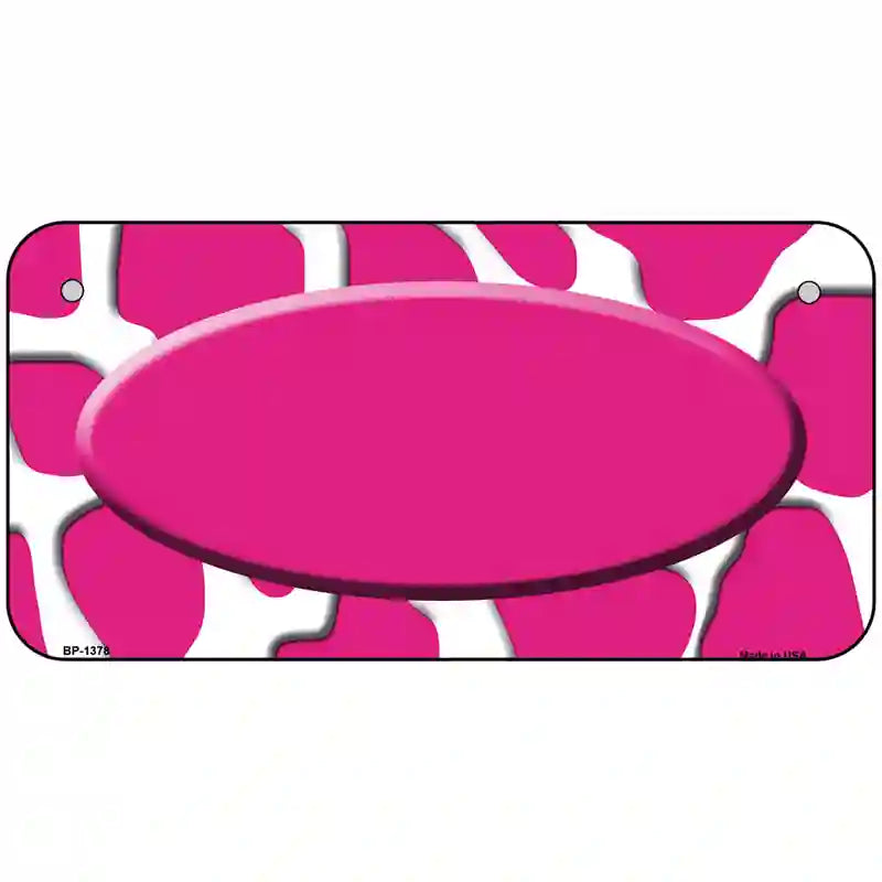 Pink White Giraffe Center Oval Metal Novelty License Plate