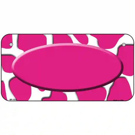 Pink White Giraffe Center Oval Metal Novelty License Plate 6" x 3" (BP)