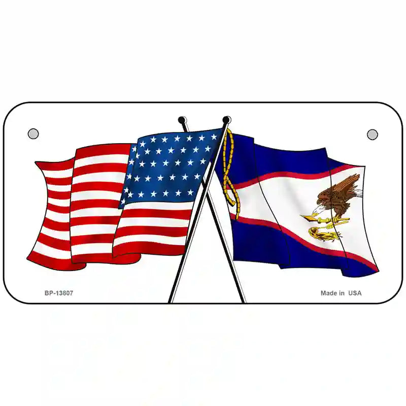 American Samoa USA Crossed Flags Novelty Metal License Plate Tag 6" x 3" (BP)