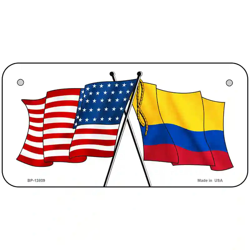 Colombia USA Crossed Flags Novelty Metal License Plate Tag 6" x 3" (BP)