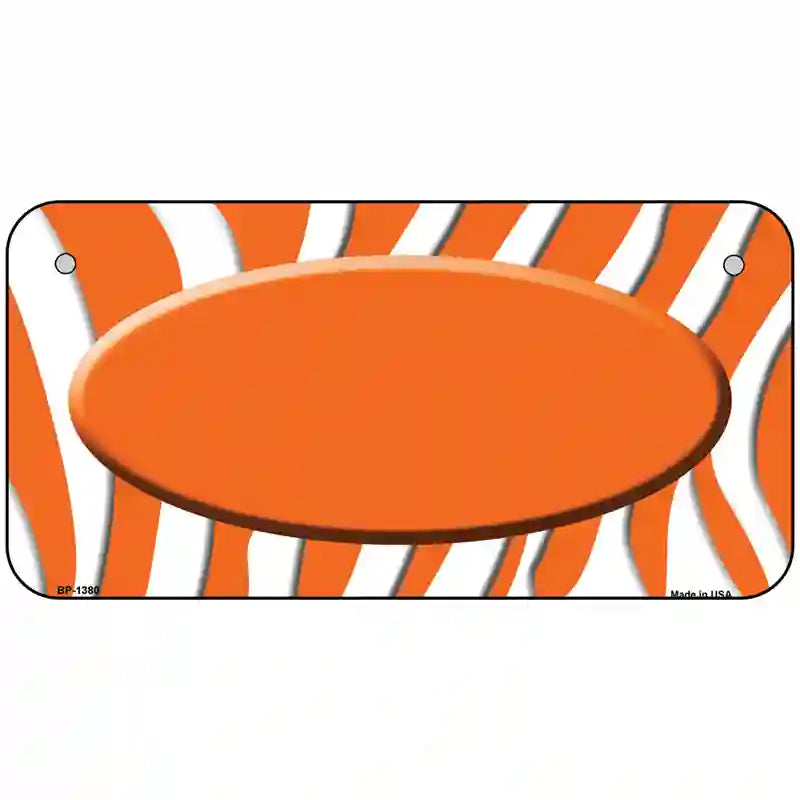 Orange White Zebra Center Oval Metal Novelty License Plate 6" x 3" (BP)