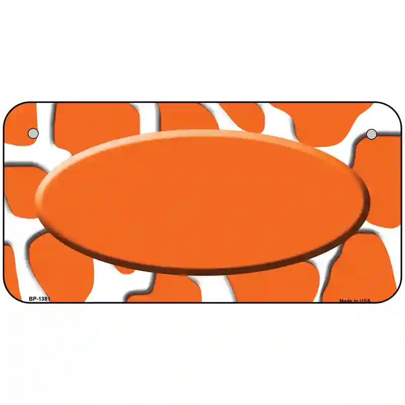 Orange White Giraffe Center Oval Metal Novelty License Plate 6" x 3" (BP)