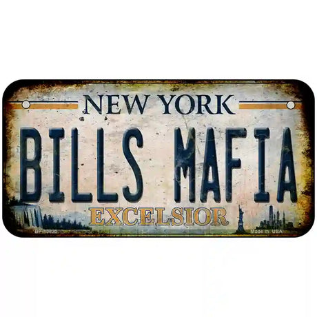 Bills Mafia New York Rusty Novelty Metal License Plate Tag 6" x 3" (BP)