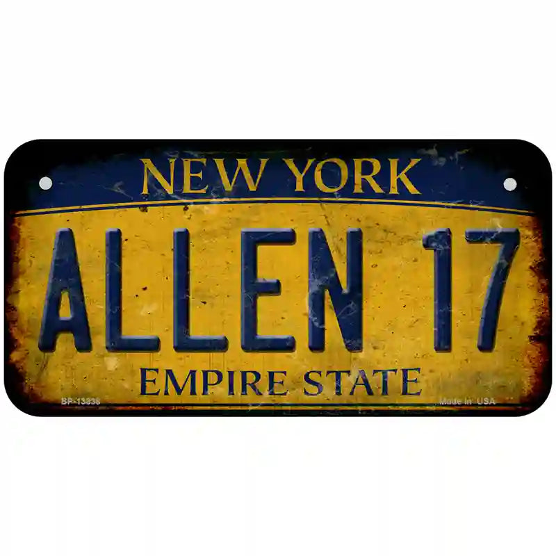 Allen 17 New York Yellow Novelty Metal License Plate Tag 6" x 3" (BP)