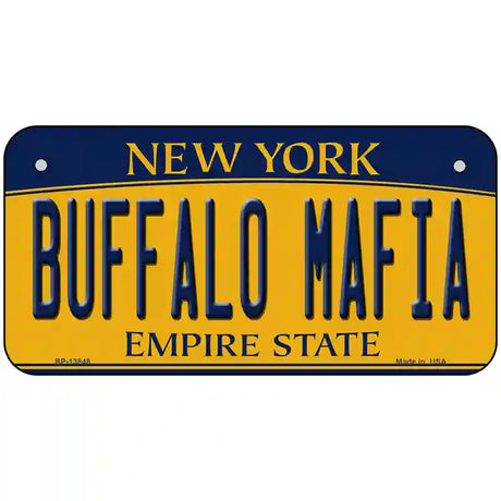 Buffalo Mafia NY Yellow Novelty Metal License Plate Tag 6" x 3" (BP)