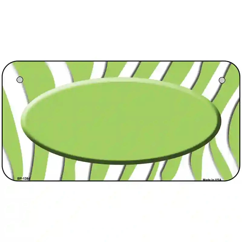 Lime Green White Zebra Center Oval Metal Novelty License Plate 6" x 3" (BP)