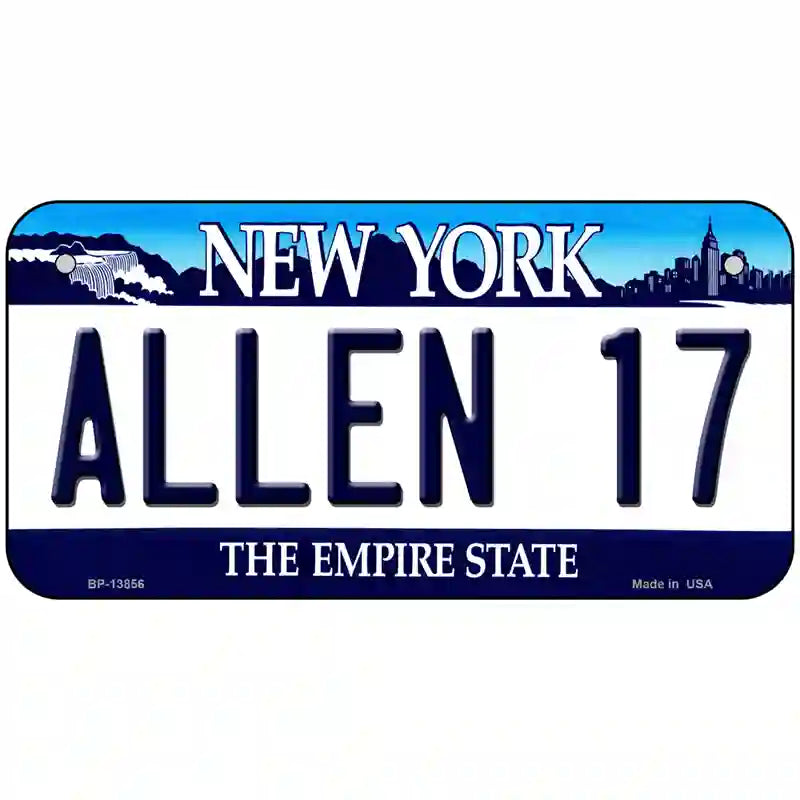 Allen 17 NY Blue Novelty Metal License Plate Tag 6" x 3" (BP)