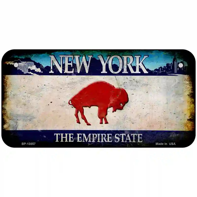 Red Buffalo NY Blue Rusty Novelty Metal License Plate Tag 6" x 3" (BP)