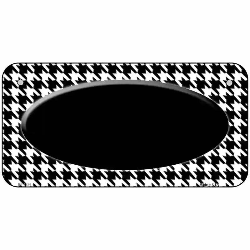 White Black Houndstooth Black Center Oval Metal Novelty License Plate