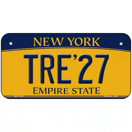 Tre 27 New York Yellow Novelty Metal License Plate Tag 6" x 3" (BP)