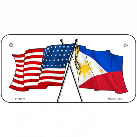 Philippines US Crossed Flag Novelty Metal License Plate Tag 6" x 3" (BP)