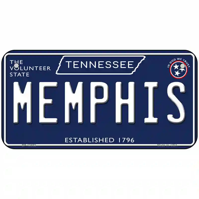 Memphis Tennessee Blue Novelty Metal License Plate Tag 6" x 3" (BP)