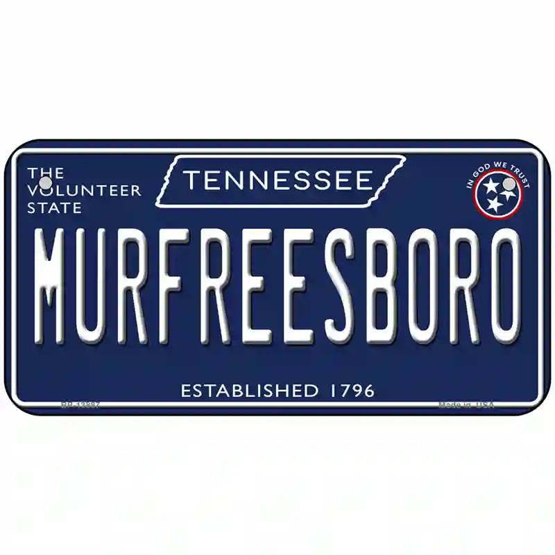 Murfreesboro Tennessee Blue Novelty Metal License Plate Tag 6" x 3" (BP)