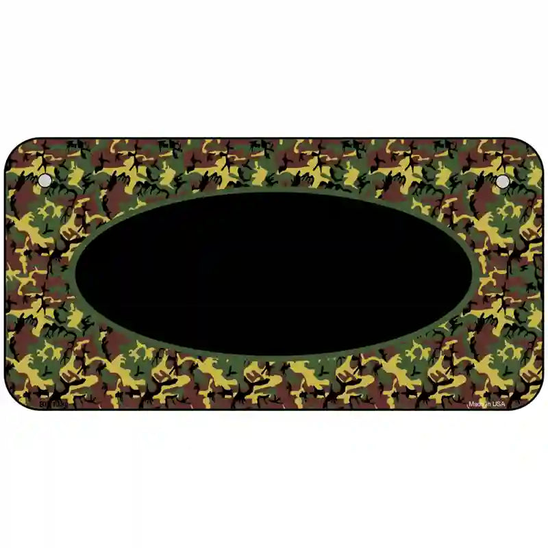 Green Camo Oval With Black Oval Center Metal Novelty License Plate 6" x 3" (BP)