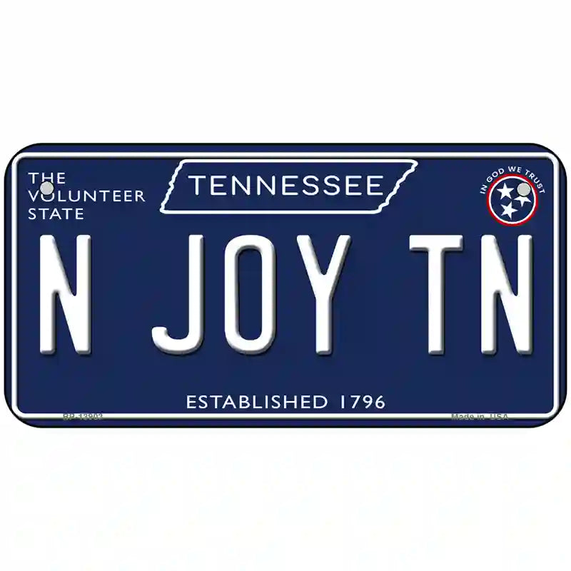 N Joy TN Tennessee Blue Novelty Metal License Plate Tag 6" x 3" (BP)