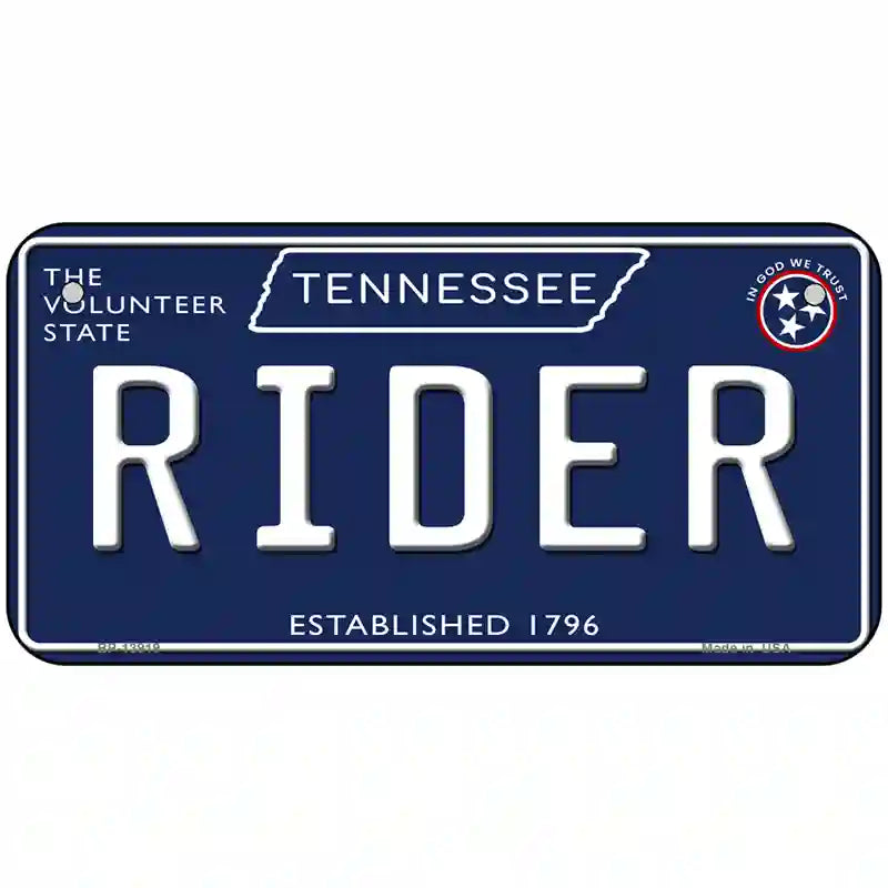 Rider Tennessee Blue Novelty Metal License Plate Tag 6" x 3" (BP)