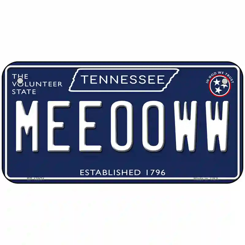 Meeooww Tennessee Blue Novelty Metal License Plate Tag 6" x 3" (BP)