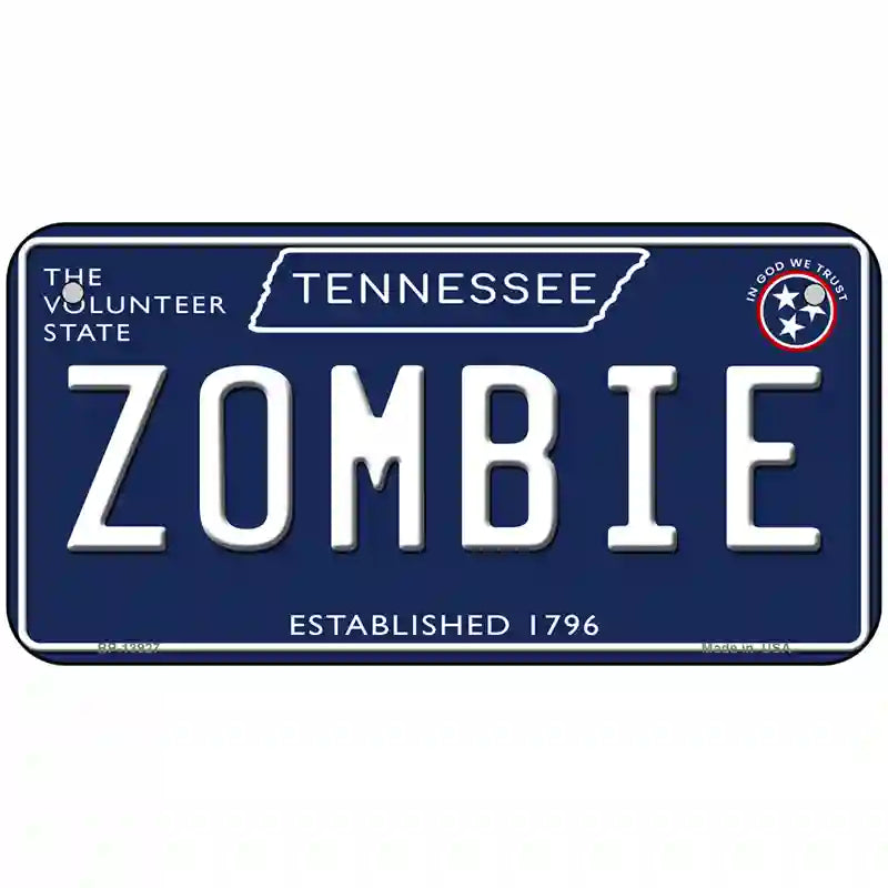 Zombie Tennessee Blue Novelty Metal License Plate Tag 6" x 3" (BP)