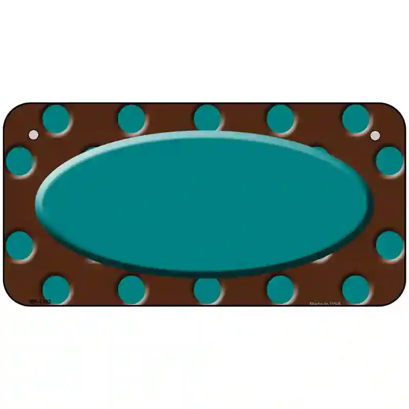 Teal Brown Polka Dot Center Oval Metal Novelty License Plate