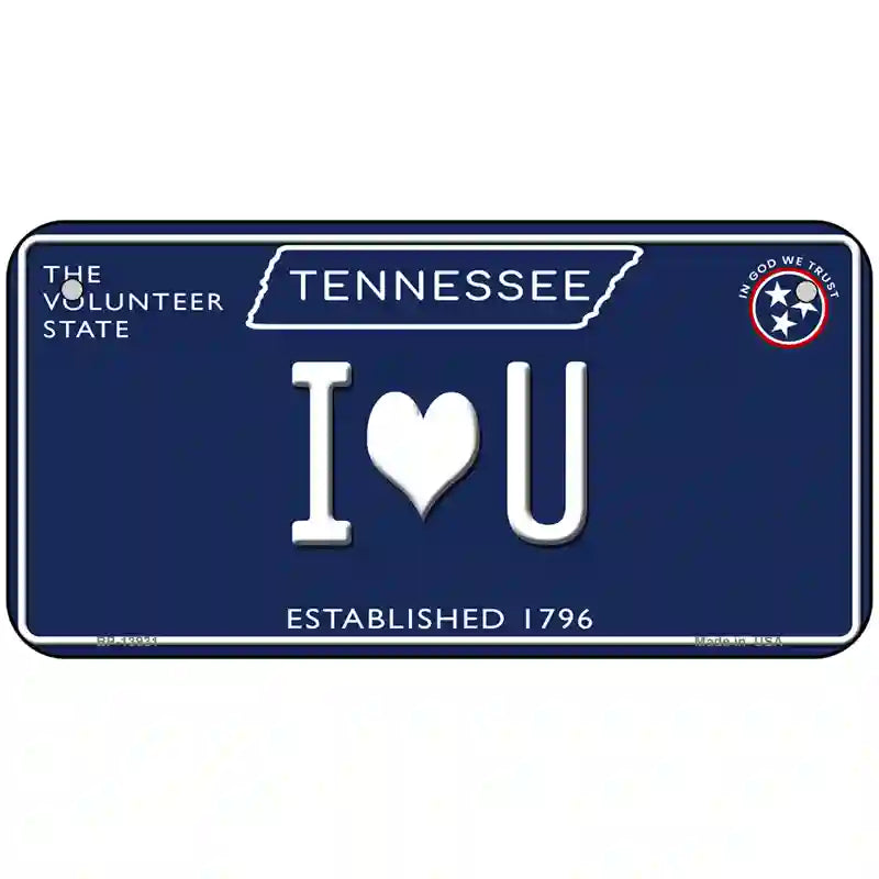 I Heart U Tennessee Blue Novelty Metal License Plate Tag 6" x 3" (BP)