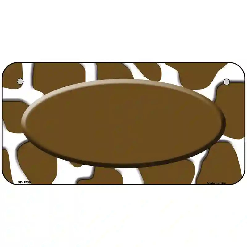 Brown White Giraffe Center Oval Metal Novelty License Plate 6" x 3" (BP)