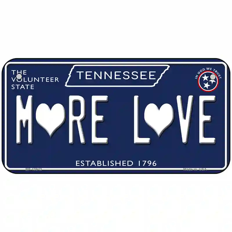 More Love Hearts Tennessee Blue Novelty Metal License Plate Tag 6" x 3" (BP)
