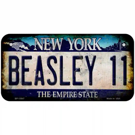 Beasley 11 New York Blue Novelty Metal License Plate Tag 6" x 3" (BP)