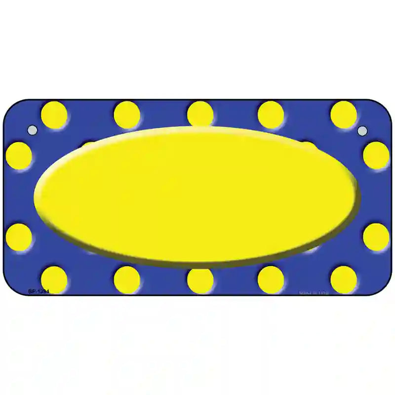 Yellow Royal Blue Polka Dot Center Oval Metal Novelty License Plate