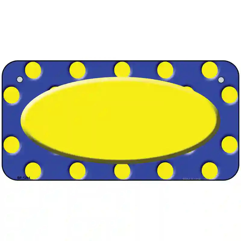 Yellow Royal Blue Polka Dot Center Oval Metal Novelty License Plate