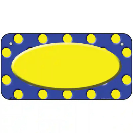 Yellow Royal Blue Polka Dot Center Oval Metal Novelty License Plate 6" x 3" (BP)