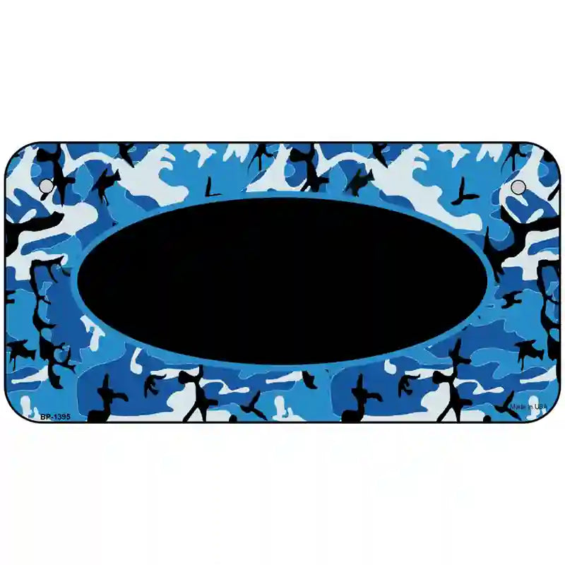 Blue Camo With Black Center Oval Metal Novelty License Plate