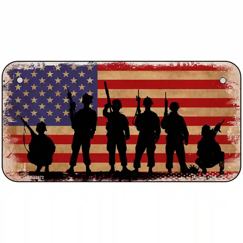 Military Soldiers American Flag Novelty Metal License Plate Tag 6" x 3" (BP)