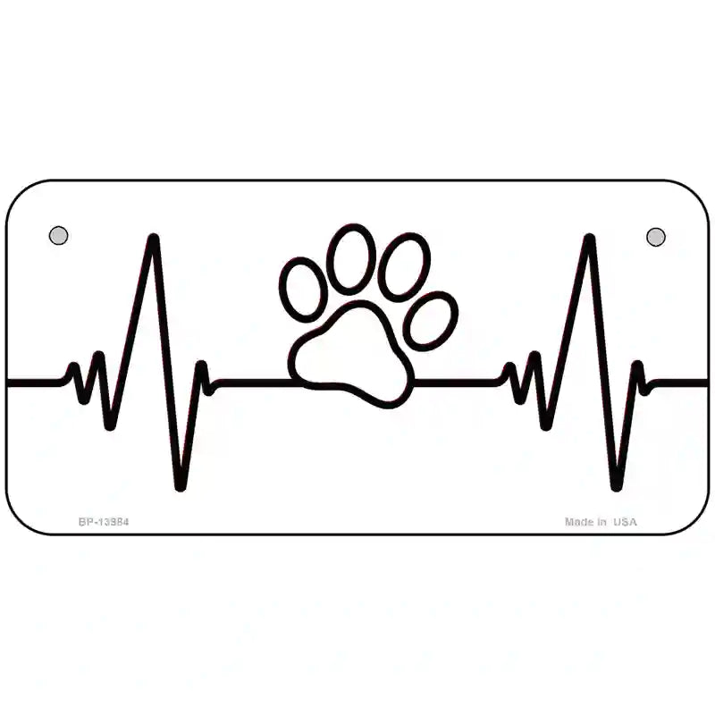 Paw Print Heart Beat Novelty Metal License Plate Tag 6" x 3" (BP)