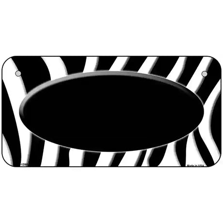 Black White Zebra Center Oval Metal Novelty License Plate 6" x 3" (BP)