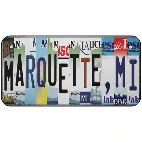 Marquette MI Strip Art Novelty Metal License Plate Tag 6" x 3" (BP)