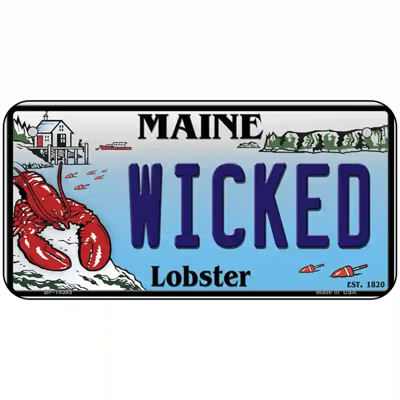 Wicked Maine Lobster Novelty Metal License Plate 6" x 3" (BP)