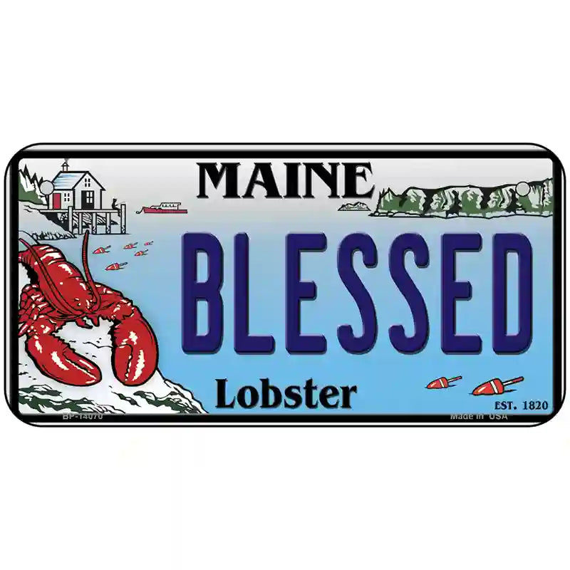 Blessed Maine Lobster Novelty Metal License Plate 6" x 3" (BP)