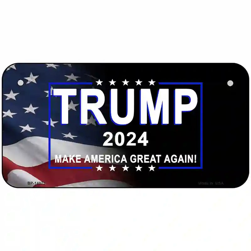 Trump 2024 Flag | Black Novelty Metal License Plate 6" x 3" (BP)