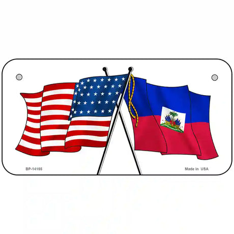 Haiti Crossed US Flag Novelty Metal License Plate 6" x 3" (BP)