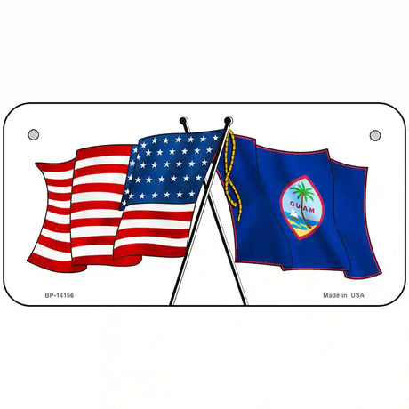 Guam Crossed US Flag Novelty Metal License Plate 6" x 3" (BP)