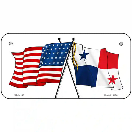 Panama Crossed US Flag Novelty Metal License Plate 6" x 3" (BP)