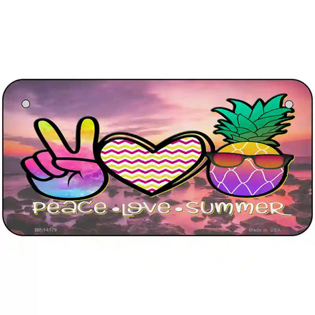 Peace Love Summer Pineapple Beach Novelty Metal License Plate 6" x 3" (BP)