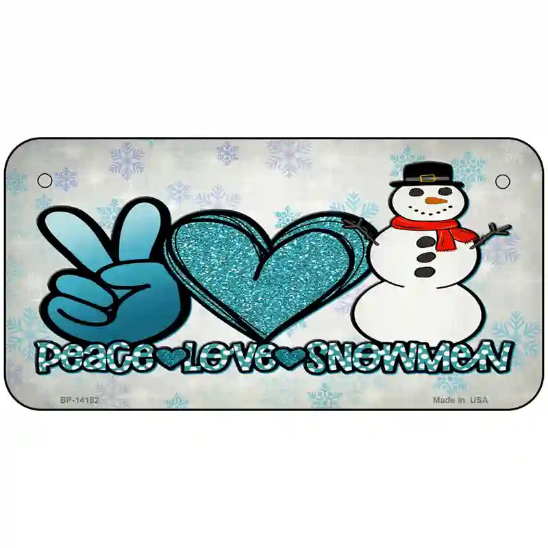 Peace Love Snowman Novelty Metal License Plate 6" x 3" (BP)