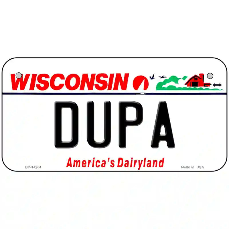 Dupa Wisconsin Novelty Metal License Plate 6" x 3" (BP)