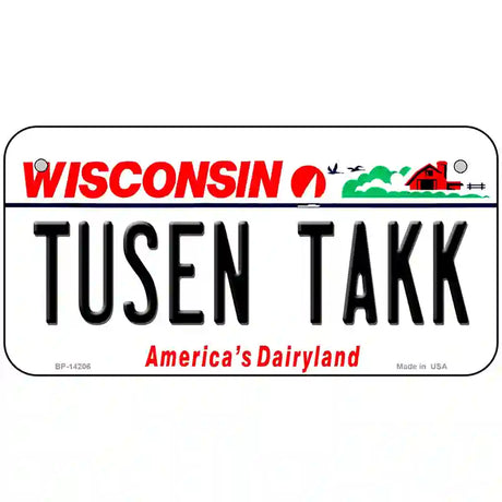 Tusen Takk Wisconsin Novelty Metal License Plate 6" x 3" (BP)