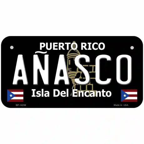 Anasco Puerto Rico Black Novelty Metal License Plate 6" x 3" (BP)