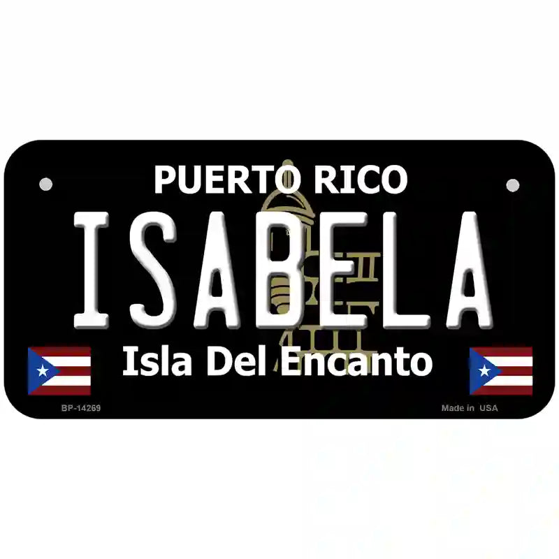 Isabela Puerto Rico Black Novelty Metal License Plate 6" x 3" (BP)